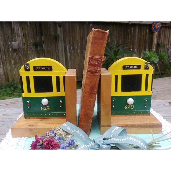 Vintage Other - Pair Vintage Handcrafted Wood Bookends // Streetcar Book End